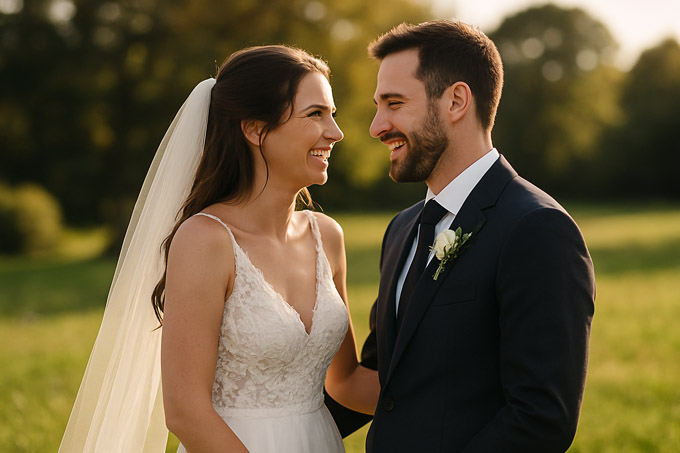 Hochzeitspaar in der Natur.